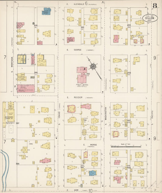 Sanborn Fire Insurance Map from Dillon, Beaverhead County, Montana (1912), Sheet #0008 - Historic Sanborn Fire Insurance Map Print, vintage old map wall art, antique decor, genealogy gift, Montana Montana map