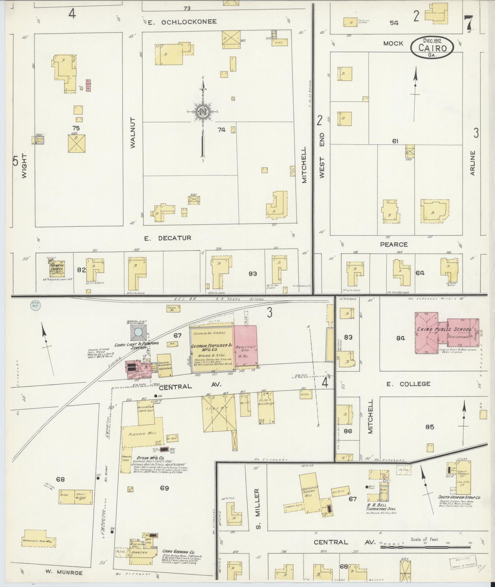 Sanborn Fire Insurance Map from Cairo, Grady County, Georgia (1912), Sheet #0007 - Historic Sanborn Fire Insurance Map Print, vintage old map wall art, antique decor, genealogy gift, Georgia Georgia map