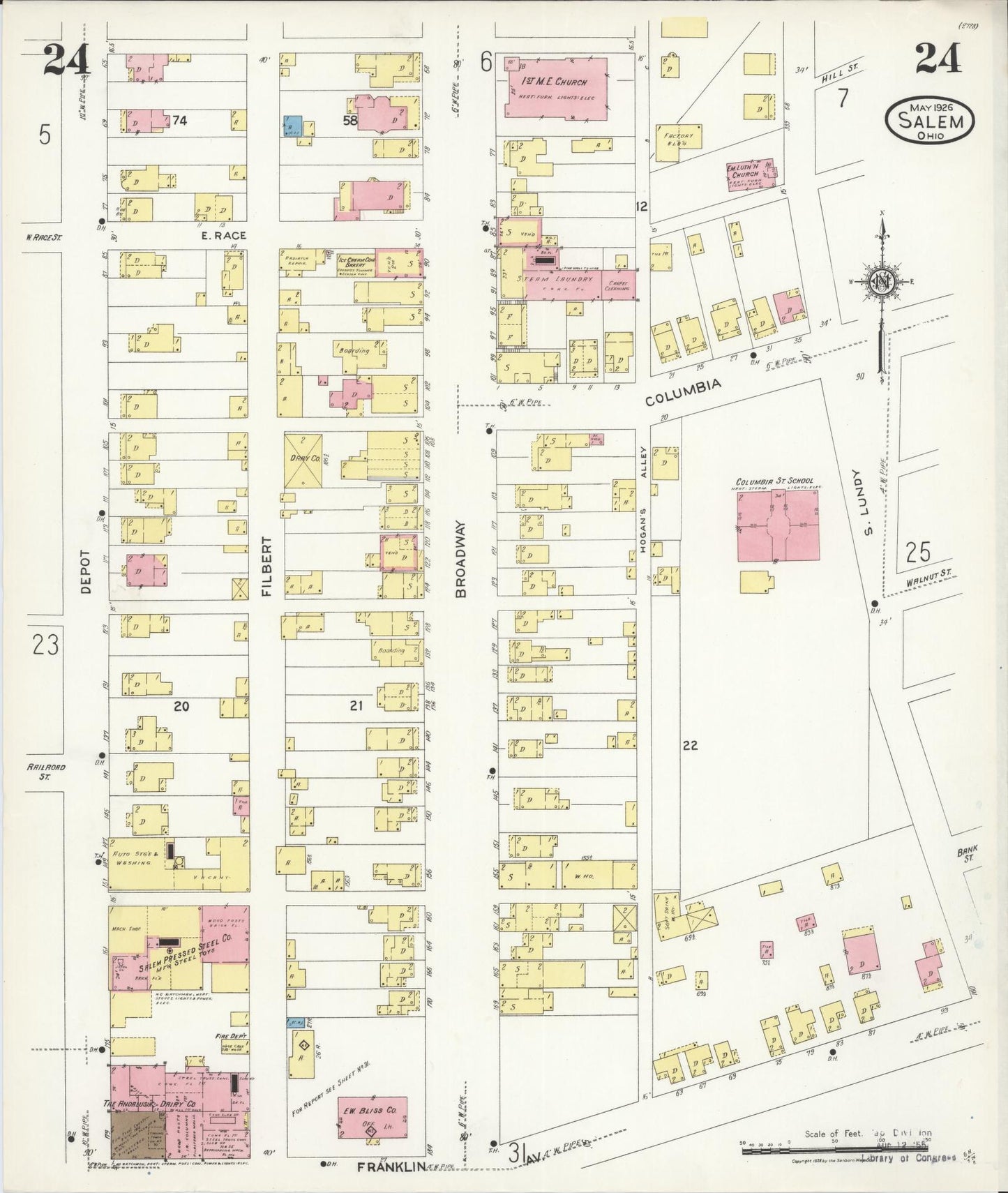 Sanborn Fire Insurance Map from Salem, Columbiana County, Ohio (1926), Sheet #0024 - Historic Sanborn Fire Insurance Map Print, vintage old map wall art, antique decor, genealogy gift, Ohio Ohio map
