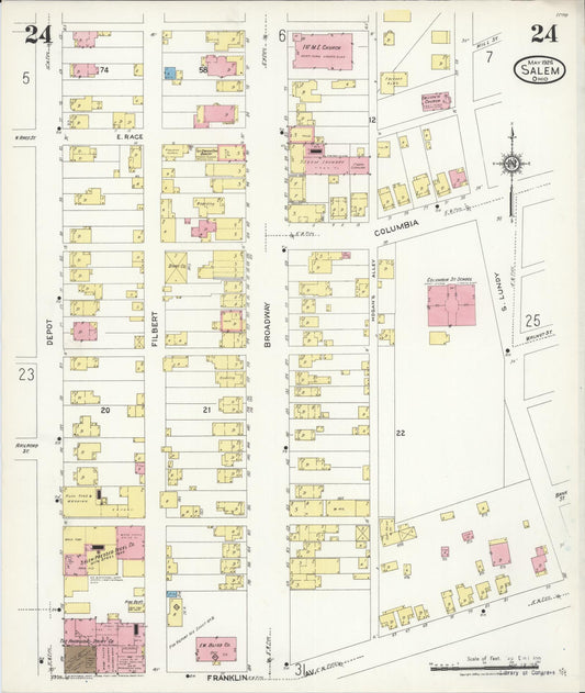 Sanborn Fire Insurance Map from Salem, Columbiana County, Ohio (1926), Sheet #0024 - Historic Sanborn Fire Insurance Map Print, vintage old map wall art, antique decor, genealogy gift, Ohio Ohio map