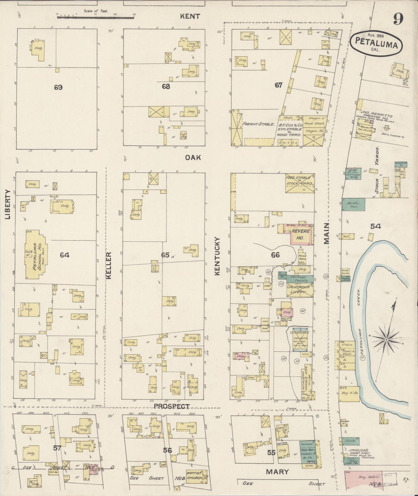 Sanborn Fire Insurance Map from Petaluma, Sonoma County, California (1888), Sheet #0009 - Complete Map Set gallery image, historic Sanborn map, vintage wall art, California California