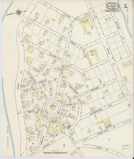 Sanborn Fire Insurance Map from Falmouth, Barnstable County, Massachusetts (1914), Sheet #0005 - Historic Sanborn Fire Insurance Map Print, vintage old map wall art, antique decor, genealogy gift, Massachusetts Massachusetts map