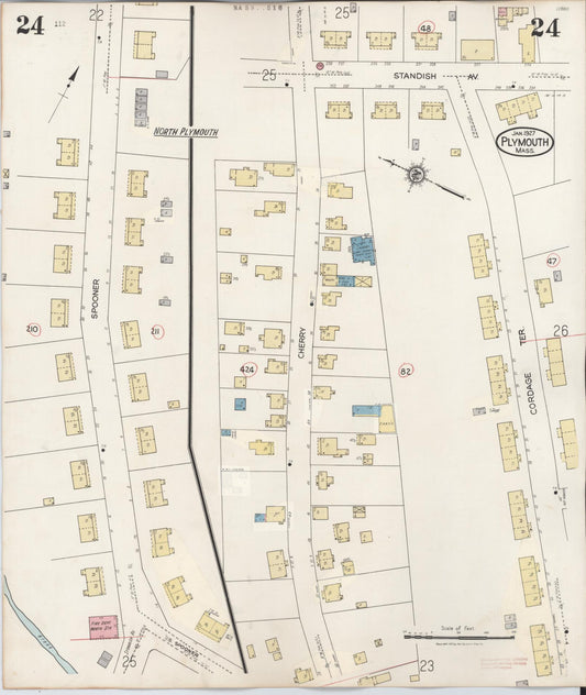 Sanborn Fire Insurance Map from Plymouth, Plymouth County, Massachusetts (1948), Sheet #0024 - Historic Sanborn Fire Insurance Map Print, vintage old map wall art, antique decor, genealogy gift, Massachusetts Massachusetts map