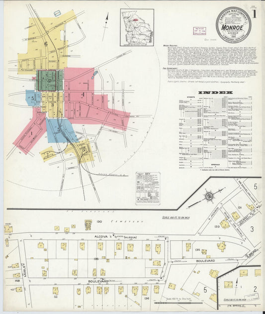 Sanborn Fire Insurance Map from Monroe, Walton County, Georgia (1916), Sheet #0001 - Complete Map Set gallery image, historic Sanborn map, vintage wall art, Georgia Georgia