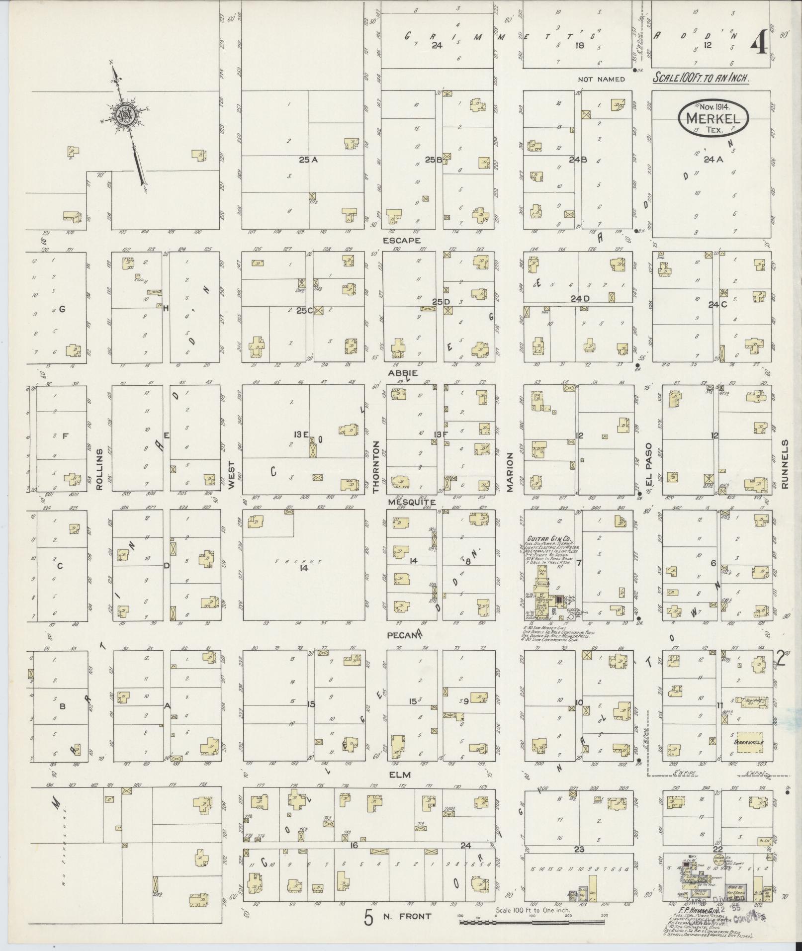 Sanborn Fire Insurance Map from Merkel, Taylor County, Texas (1914), Sheet #0004 - Historic Sanborn Fire Insurance Map Print, vintage old map wall art, antique decor, genealogy gift, Texas Texas map
