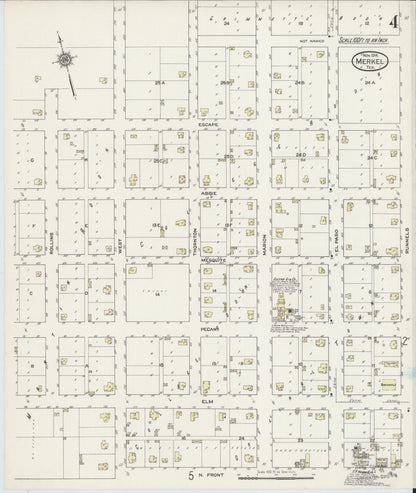 Sanborn Fire Insurance Map from Merkel, Taylor County, Texas (1914), Sheet #0004 - Historic Sanborn Fire Insurance Map Print, vintage old map wall art, antique decor, genealogy gift, Texas Texas map