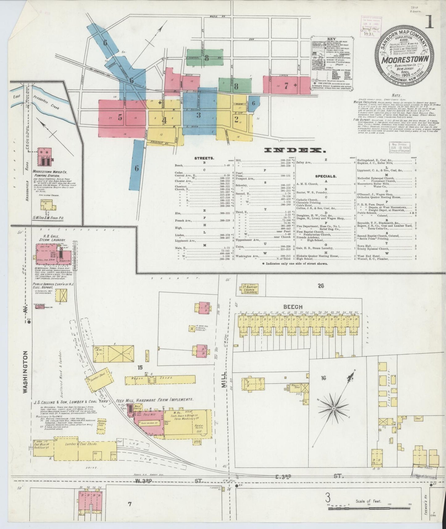 Sanborn Fire Insurance Map from Moorestown, Burlington County, New Jersey. (1905) – Historic Sanborn Fire Insurance Map Print