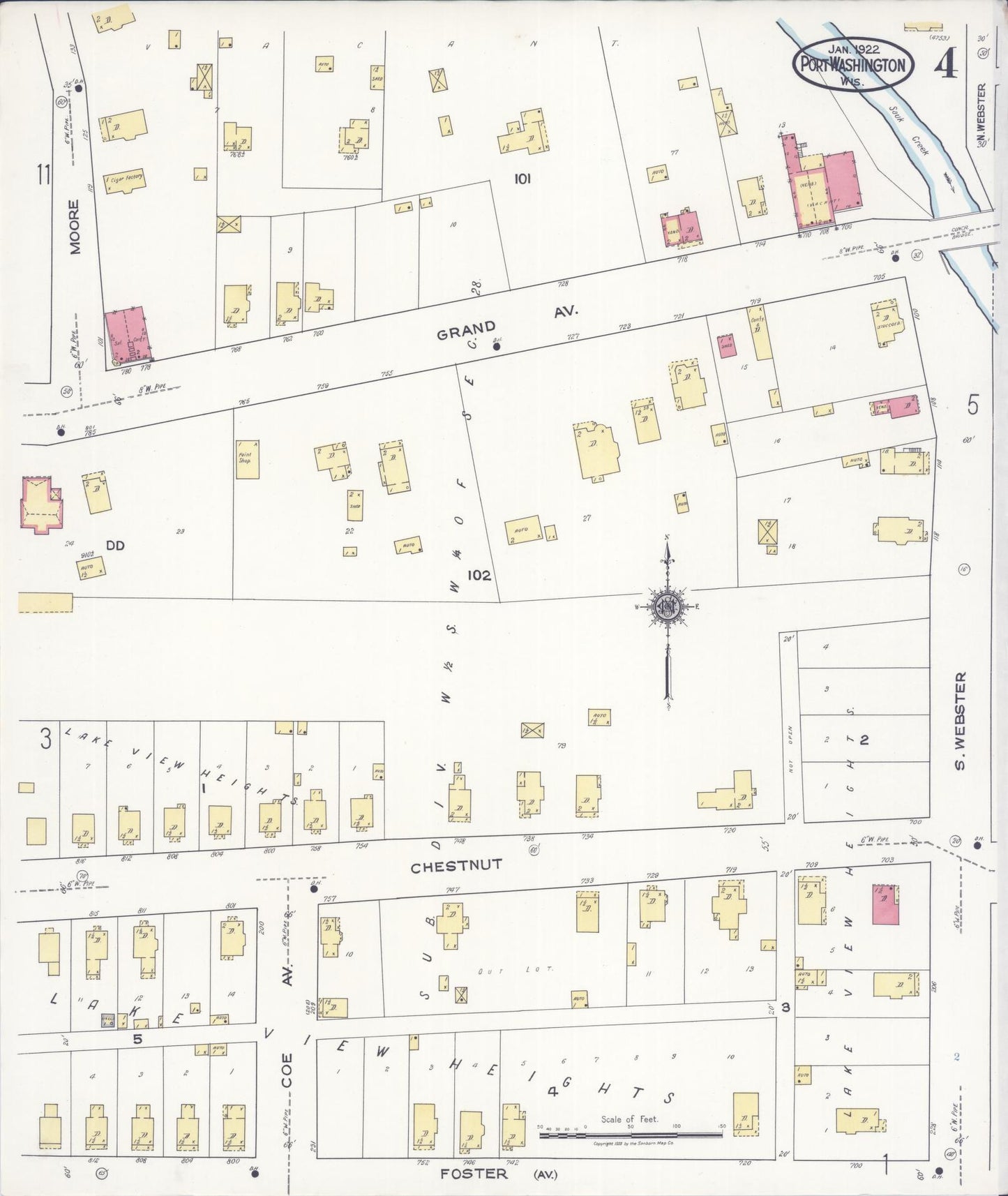 Sanborn Fire Insurance Map from Port Washington, Ozaukee County, Wisconsin (1922), Sheet #0004 - Complete Map Set gallery image, historic Sanborn map, vintage wall art, Wisconsin Wisconsin