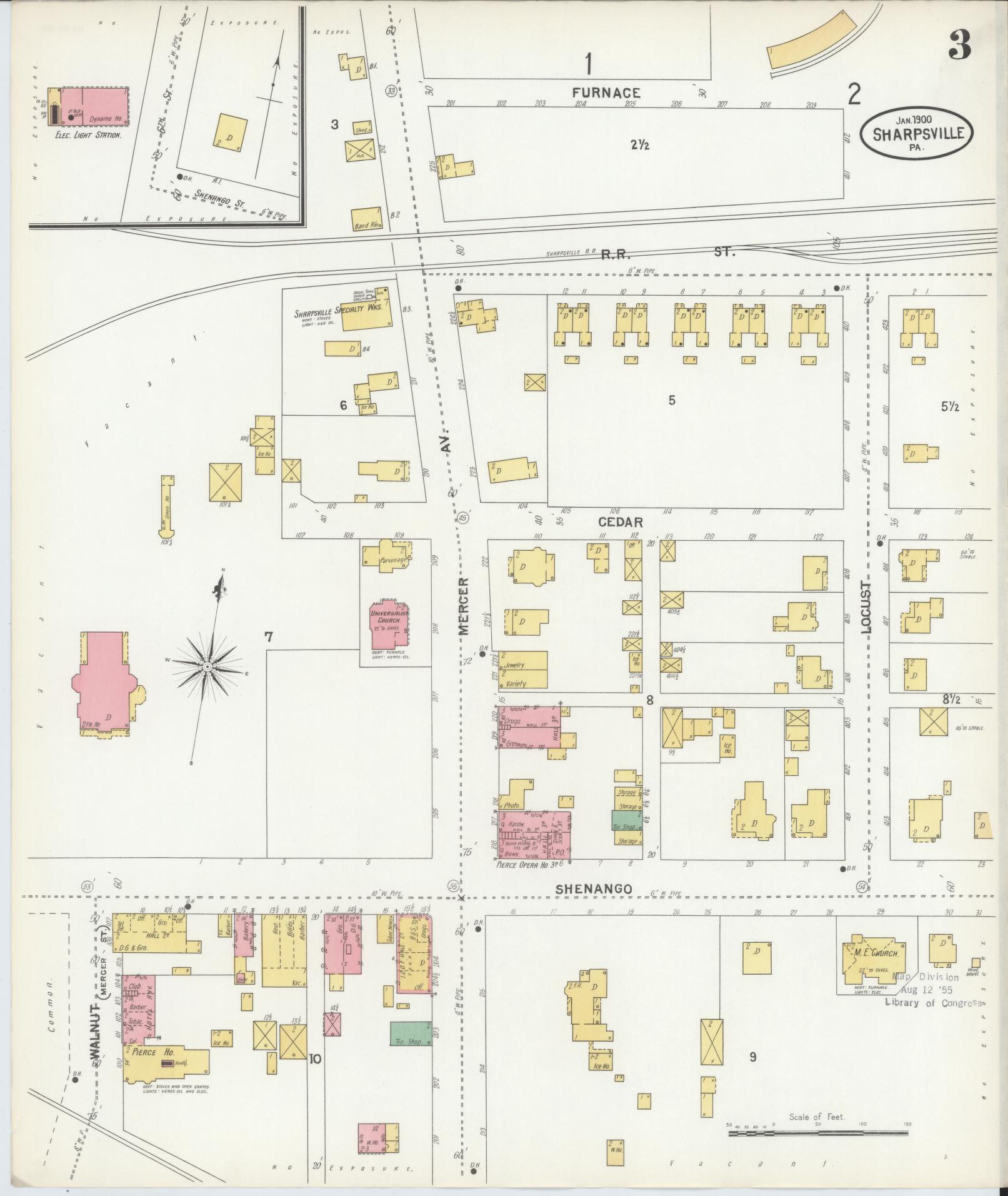 Sanborn Fire Insurance Map from Sharpsville, Mercer County, Pennsylvania (1900), Sheet #0003 - Complete Map Set gallery image, historic Sanborn map, vintage wall art, Pennsylvania Pennsylvania