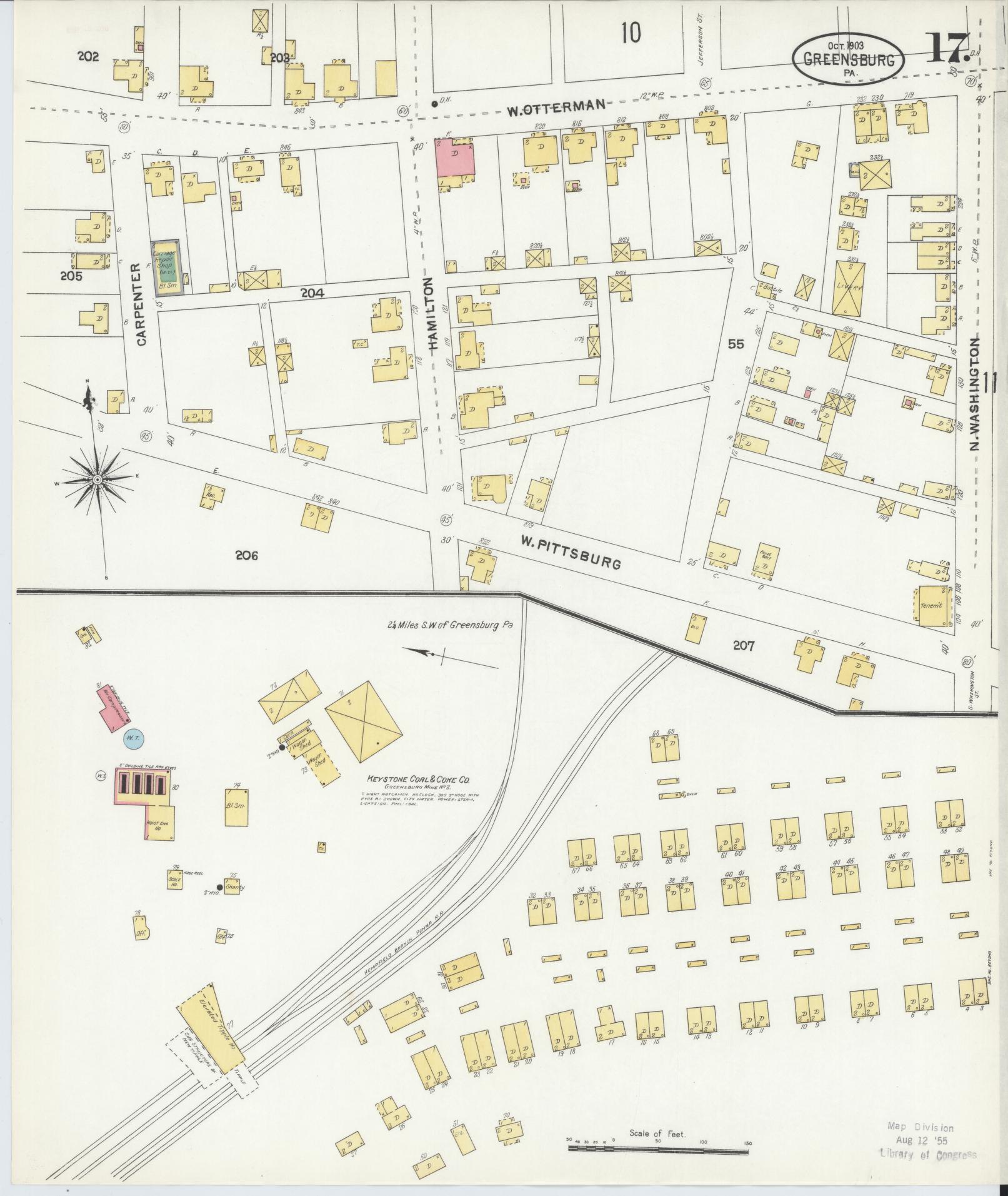 Sanborn Fire Insurance Map from Greensburg, Westmoreland County, Pennsylvania (1903), Sheet #0017 - Historic Sanborn Fire Insurance Map Print, vintage old map wall art, antique decor, genealogy gift, Pennsylvania Pennsylvania map