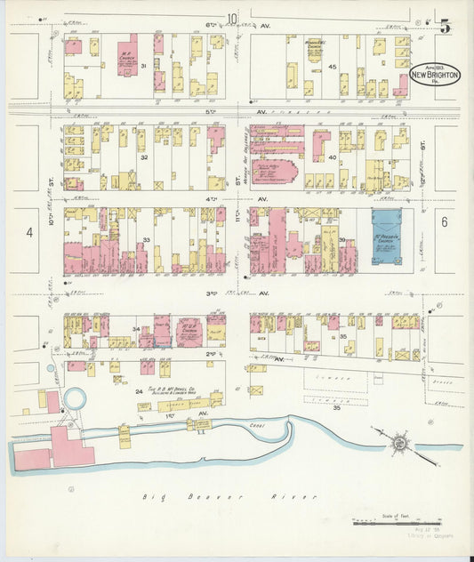 Sanborn Fire Insurance Map from New Brighton, Beaver County, Pennsylvania (1913), Sheet #0005 - Historic Sanborn Fire Insurance Map Print, vintage old map wall art, antique decor, genealogy gift, Pennsylvania Pennsylvania map