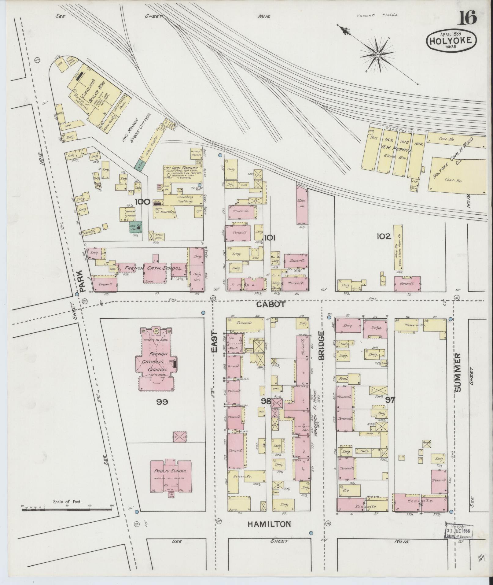 Sanborn Fire Insurance Map from Holyoke, Hampden County, Massachusetts (1889), Sheet #0016 - Complete Map Set gallery image, historic Sanborn map, vintage wall art, Massachusetts Massachusetts