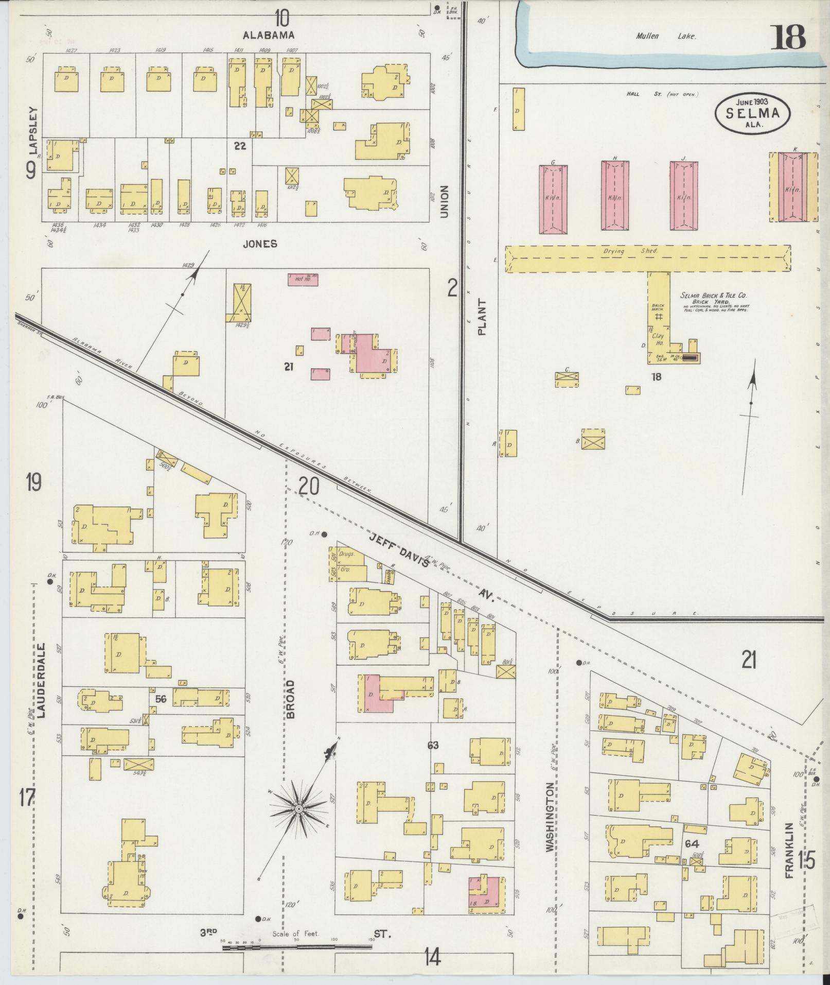 Sanborn Fire Insurance Map from Selma, Dallas County, Alabama (1903), Sheet #0018 - Historic Sanborn Fire Insurance Map Print, vintage old map wall art, antique decor, genealogy gift, Alabama Alabama map