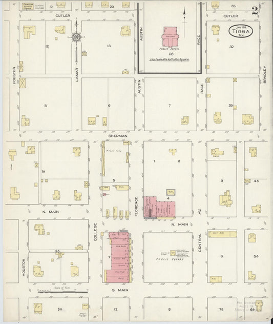 Sanborn Fire Insurance Map from Tioga, Grayton County, Texas (1914), Sheet #0002 - Historic Sanborn Fire Insurance Map Print, vintage old map wall art, antique decor, genealogy gift, Texas Texas map