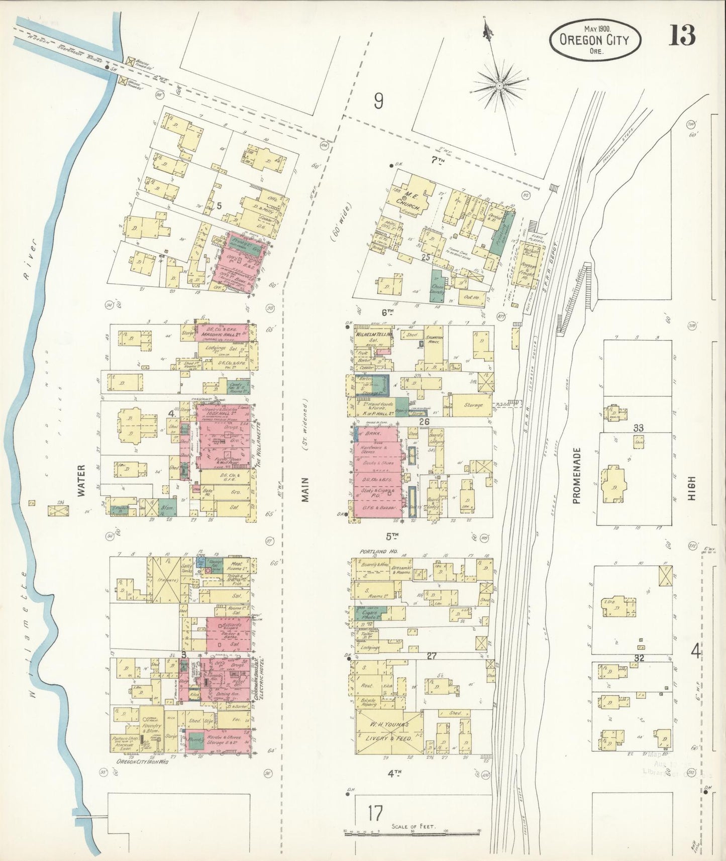Sanborn Fire Insurance Map from Oregon City, Clackamas County, Oregon (1900), Sheet #0013 - Complete Map Set gallery image, historic Sanborn map, vintage wall art, Oregon Oregon