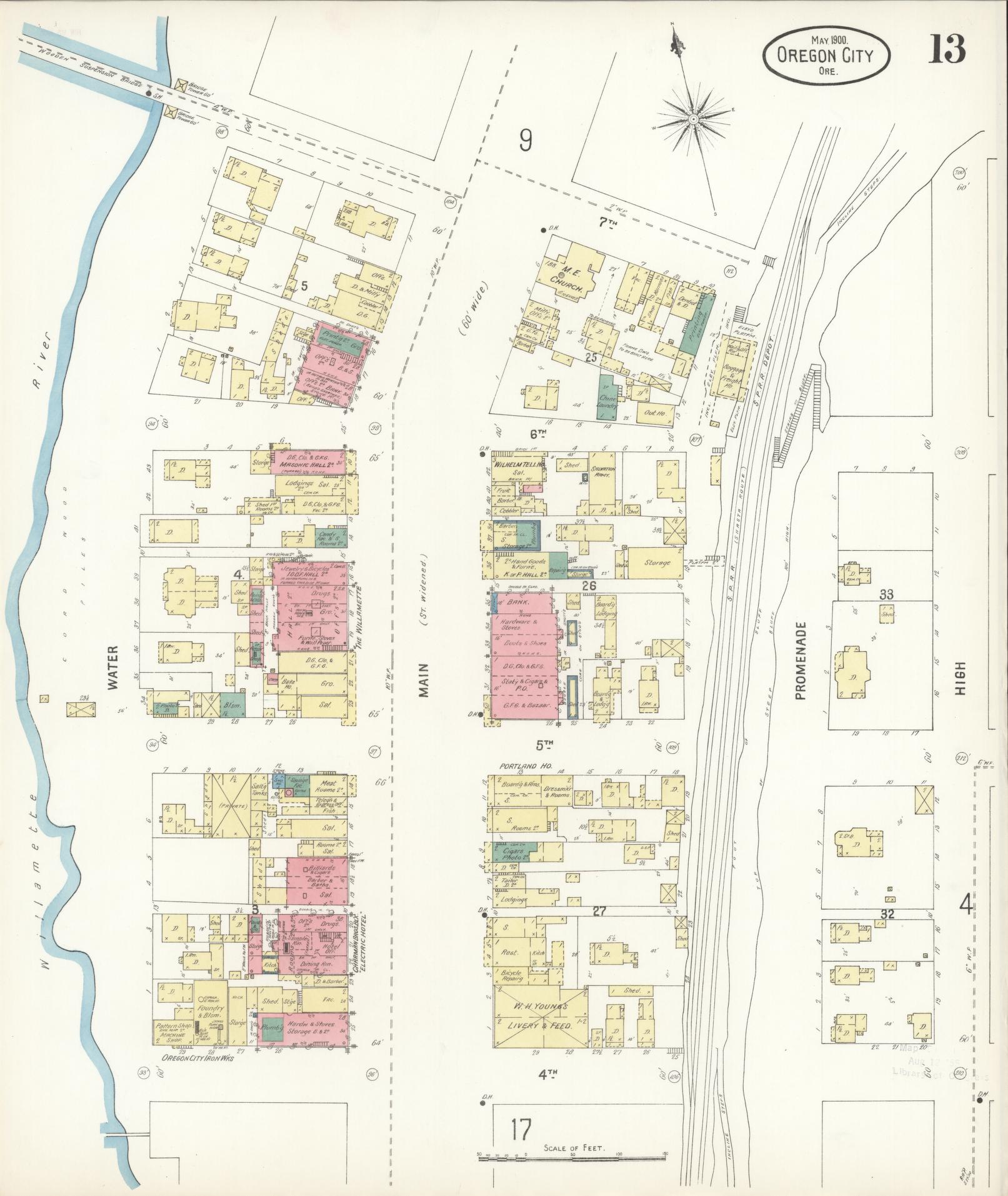 Sanborn Fire Insurance Map from Oregon City, Clackamas County, Oregon (1900), Sheet #0013 - Complete Map Set gallery image, historic Sanborn map, vintage wall art, Oregon Oregon