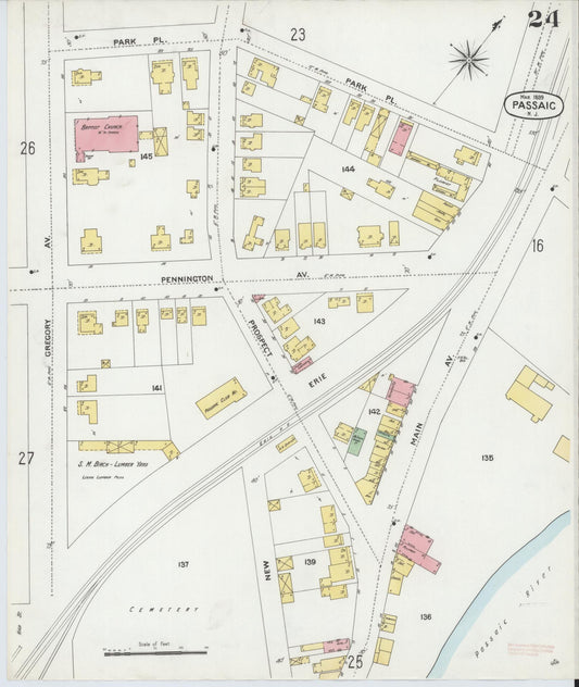 Sanborn Fire Insurance Map from Passaic, Passaic County, New Jersey (1899), Sheet #0024 - Historic Sanborn Fire Insurance Map Print, vintage old map wall art, antique decor, genealogy gift, New Jersey New Jersey map