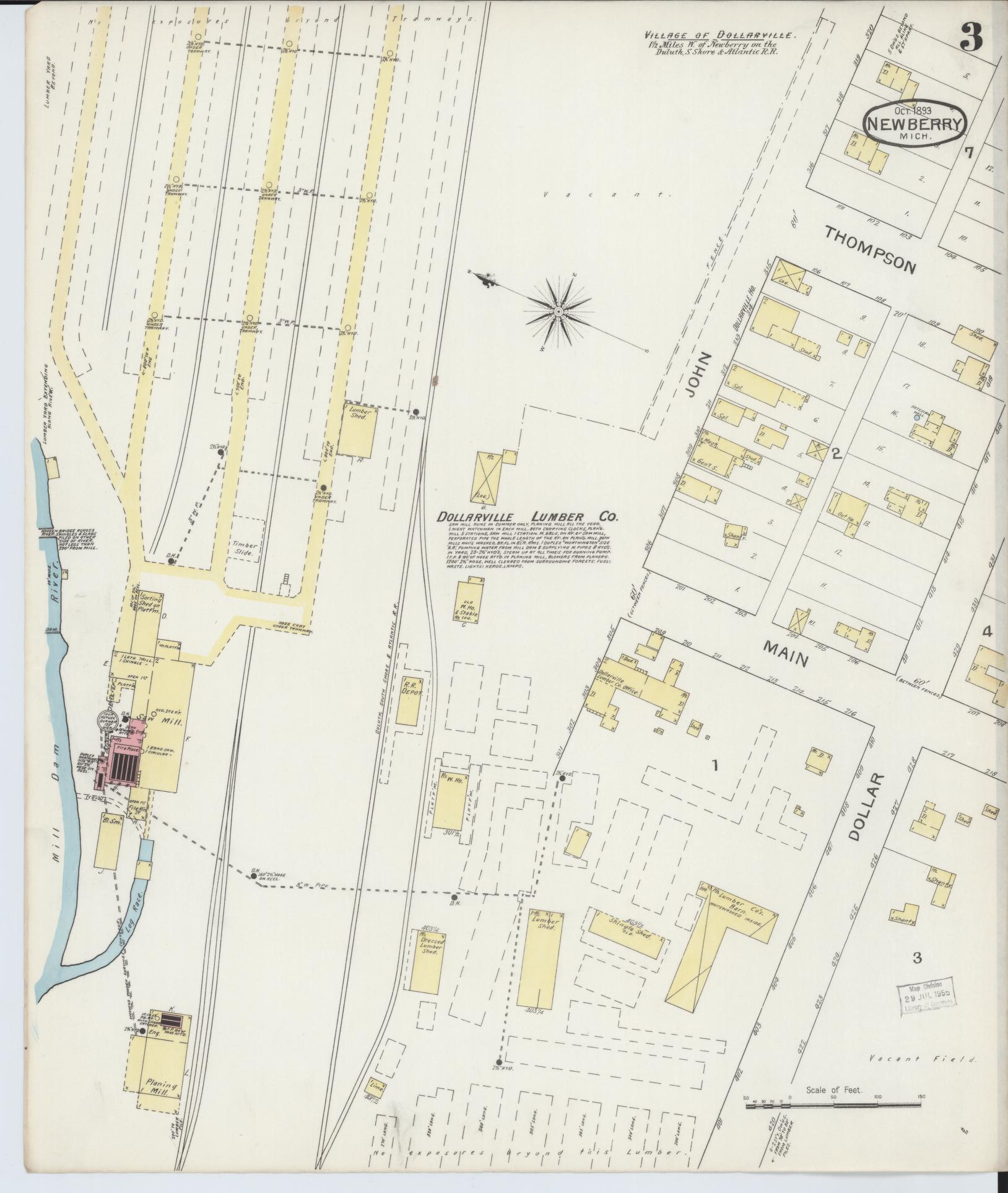 Sanborn Fire Insurance Map from Newberry, Luce County, Michigan (1893), Sheet #0003 - Complete Map Set gallery image, historic Sanborn map, vintage wall art, Michigan Michigan