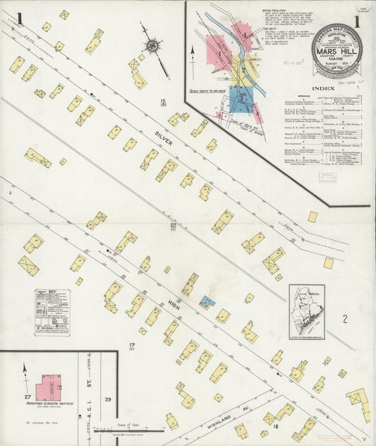 Sanborn Fire Insurance Map from Mars Hill, Aroostook County, Maine (1925), Sheet #0001 - Historic Sanborn Fire Insurance Map Print, vintage old map wall art, antique decor, genealogy gift, Maine Maine map