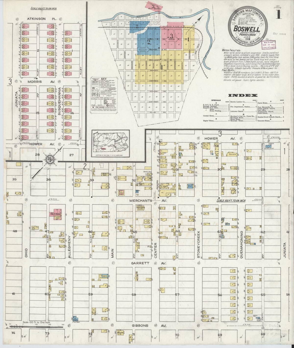 Sanborn Fire Insurance Map from Boswell, Somerset County, Pennsylvania (1916), Sheet #0001 - Complete Map Set gallery image, historic Sanborn map, vintage wall art, Pennsylvania Pennsylvania