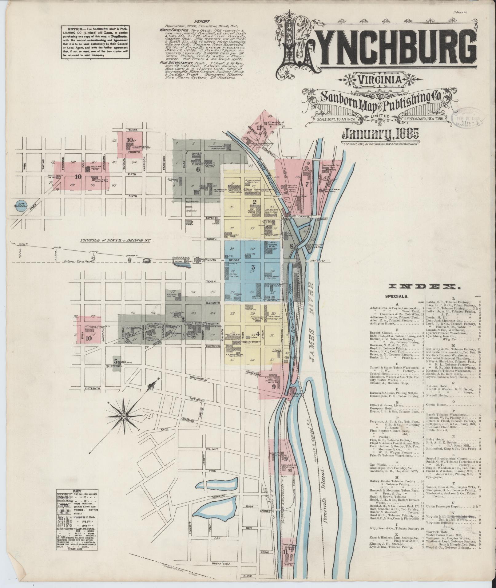 Sanborn Fire Insurance Map from Lynchburg, Independent Cities, Virginia. (1885) – Historic Sanborn Fire Insurance Map Print