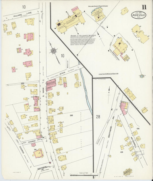 Sanborn Fire Insurance Map from Asheville, Buncombe County, North Carolina (1913), Sheet #0011 - Historic Sanborn Fire Insurance Map Print, vintage old map wall art, antique decor, genealogy gift, North Carolina North Carolina map