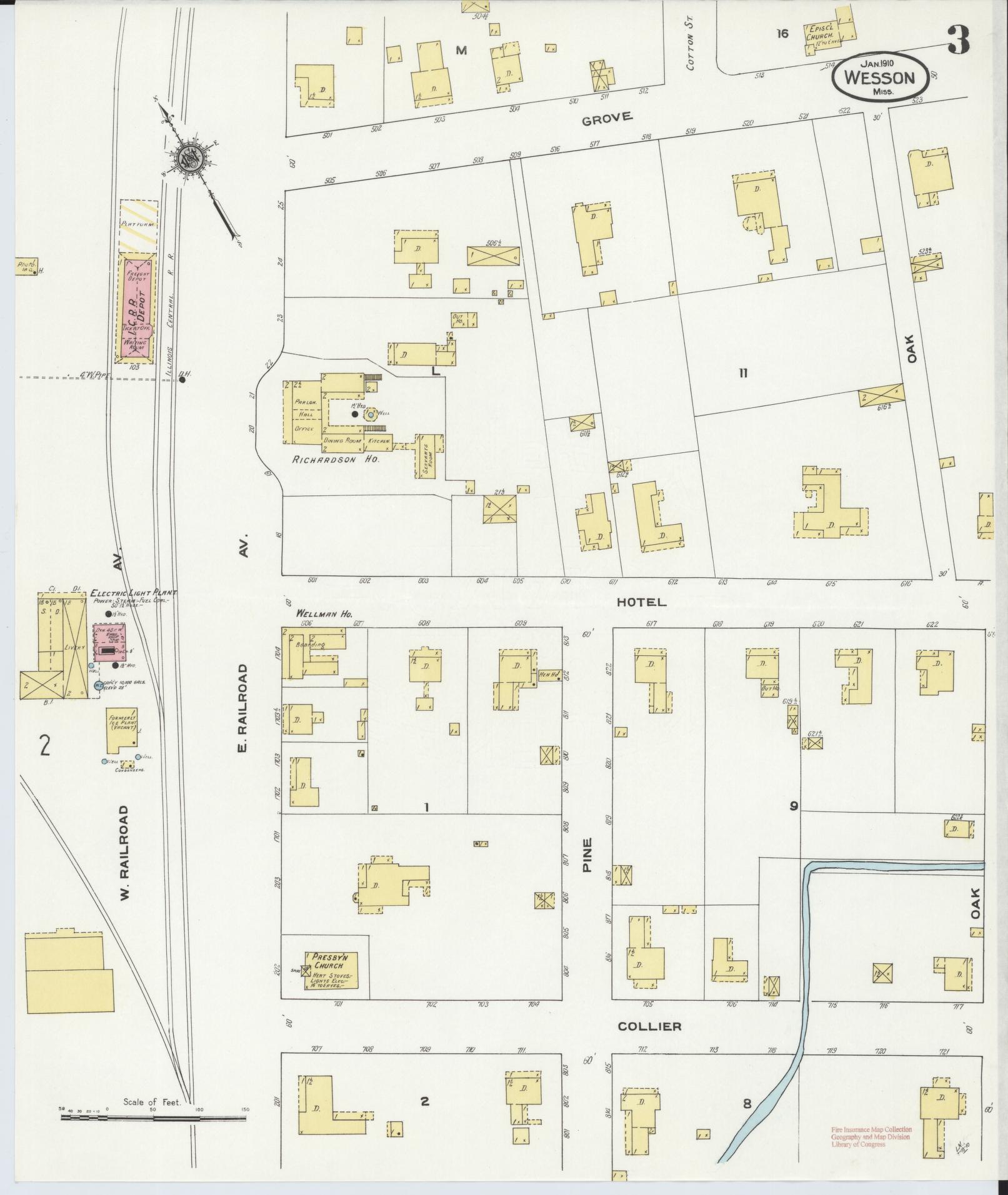 Sanborn Fire Insurance Map from Wesson, Copiah County, Mississippi (1910), Sheet #0003 - Complete Map Set gallery image, historic Sanborn map, vintage wall art, Mississippi Mississippi