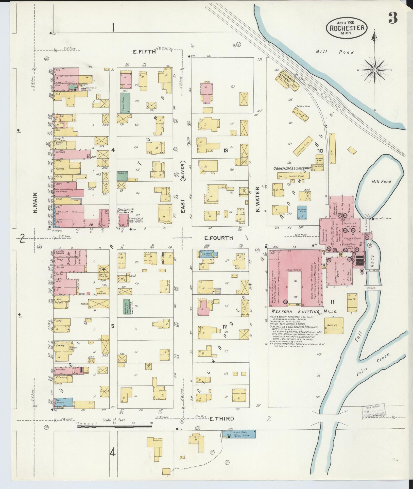 Sanborn Fire Insurance Map from Rochester, Oakland County, Michigan (1908), Sheet #0003 - Complete Map Set gallery image, historic Sanborn map, vintage wall art, Michigan Michigan