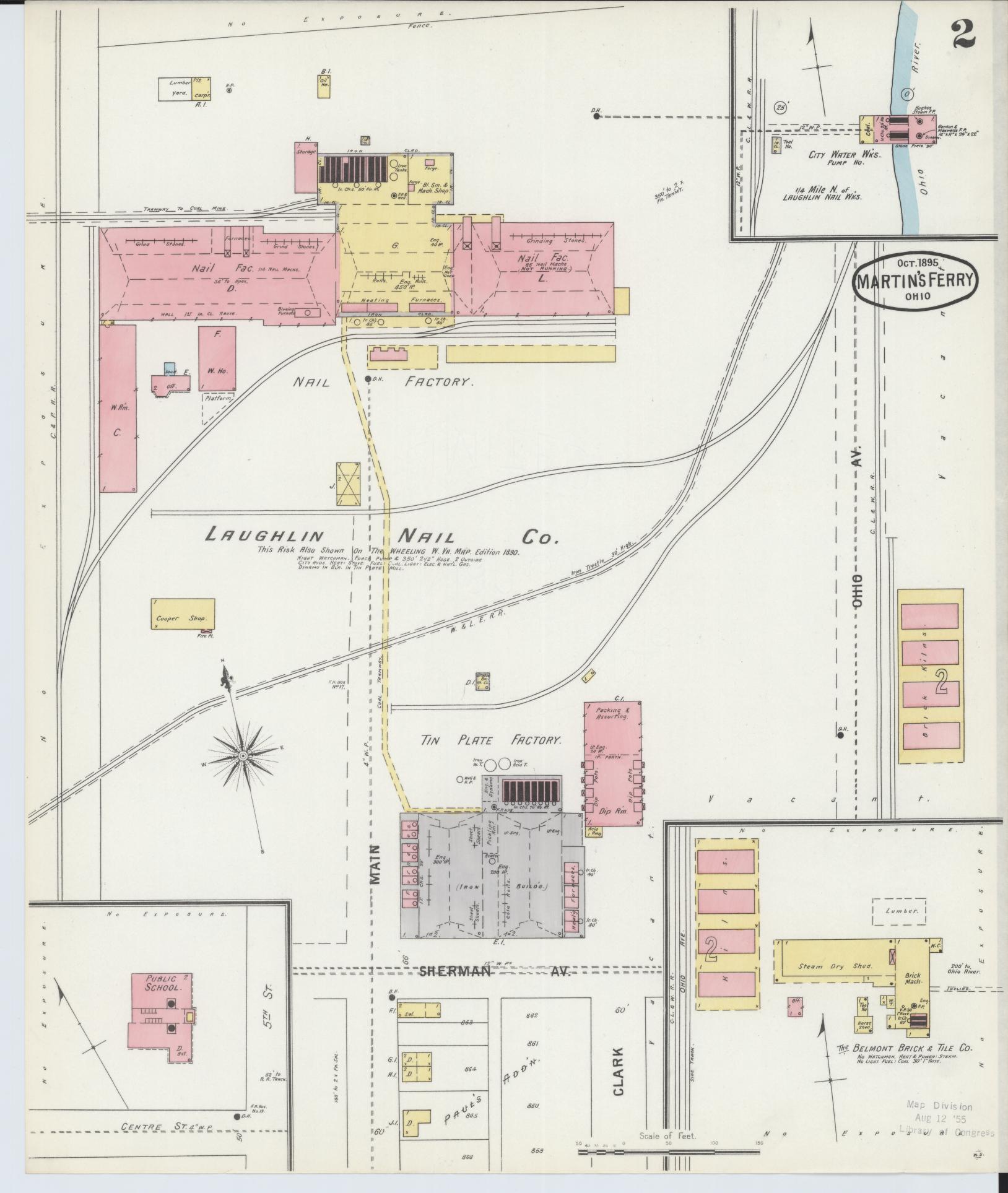 Sanborn Fire Insurance Map from Martins Ferry, Belmont County, Ohio (1895), Sheet #0002 - Historic Sanborn Fire Insurance Map Print, vintage old map wall art, antique decor, genealogy gift, Ohio Ohio map