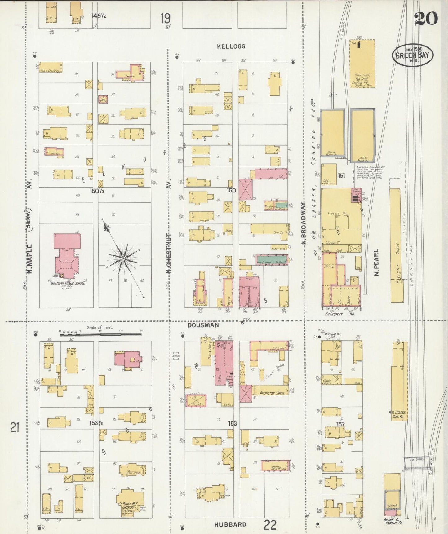 Sanborn Fire Insurance Map from Green Bay, Brown County, Wisconsin (1900), Sheet #0020 - Complete Map Set gallery image, historic Sanborn map, vintage wall art, Wisconsin Wisconsin