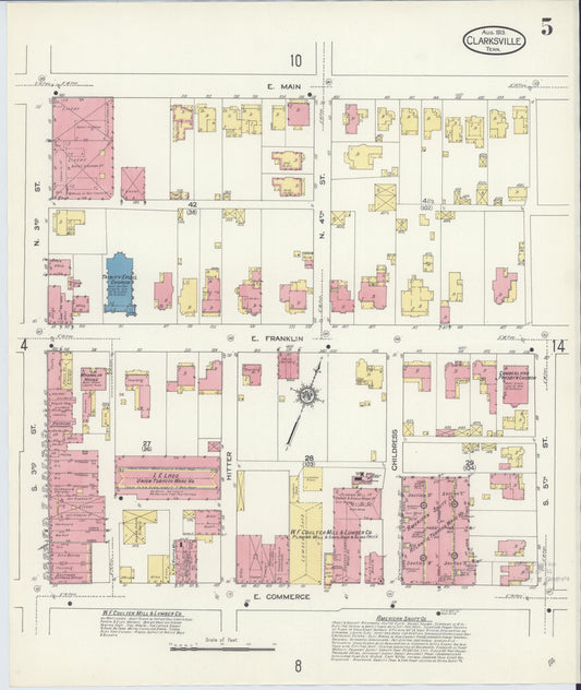 Sanborn Fire Insurance Map from Clarksville, Montgomery County, Tennessee (1913), Sheet #0005 - Historic Sanborn Fire Insurance Map Print, vintage old map wall art, antique decor, genealogy gift, Tennessee Tennessee map