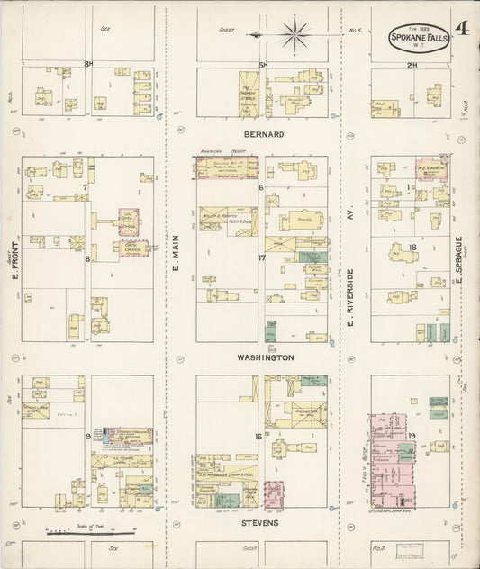Sanborn Fire Insurance Map from Spokane, Spokane County, Washington (1889), Sheet #0004 - Historic Sanborn Fire Insurance Map Print, vintage old map wall art, antique decor, genealogy gift, Washington Washington map