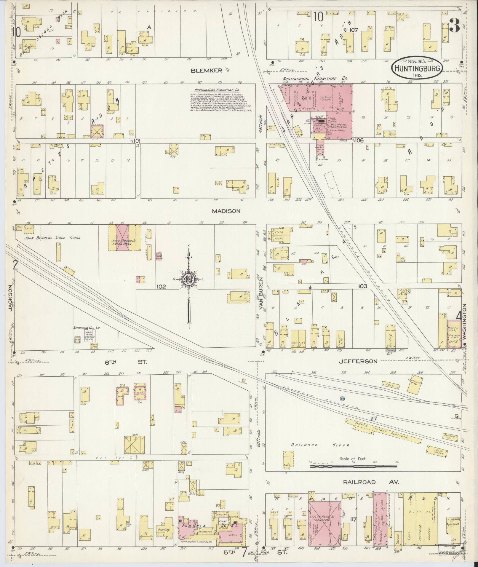 Sanborn Fire Insurance Map from Huntingburg, Dubois County, Indiana (1913), Sheet #0003 - Complete Map Set gallery image, historic Sanborn map, vintage wall art, Indiana Indiana