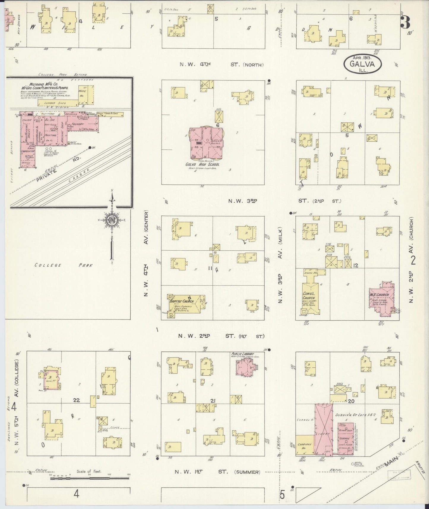 Sanborn Fire Insurance Map from Galva, Henry County, Illinois (1913), Sheet #0003 - Complete Map Set gallery image, historic Sanborn map, vintage wall art, Illinois Illinois