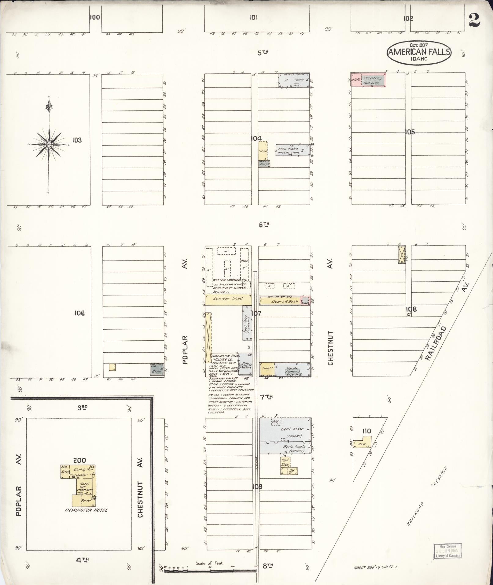 Sanborn Fire Insurance Map from American Falls, Power County, Idaho (1907), Sheet #0002 - Historic Sanborn Fire Insurance Map Print, vintage old map wall art, antique decor, genealogy gift, Idaho Idaho map