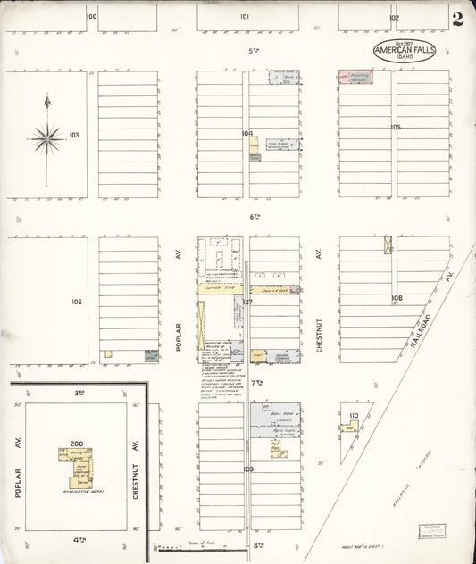 Sanborn Fire Insurance Map from American Falls, Power County, Idaho (1907), Sheet #0002 - Historic Sanborn Fire Insurance Map Print, vintage old map wall art, antique decor, genealogy gift, Idaho Idaho map