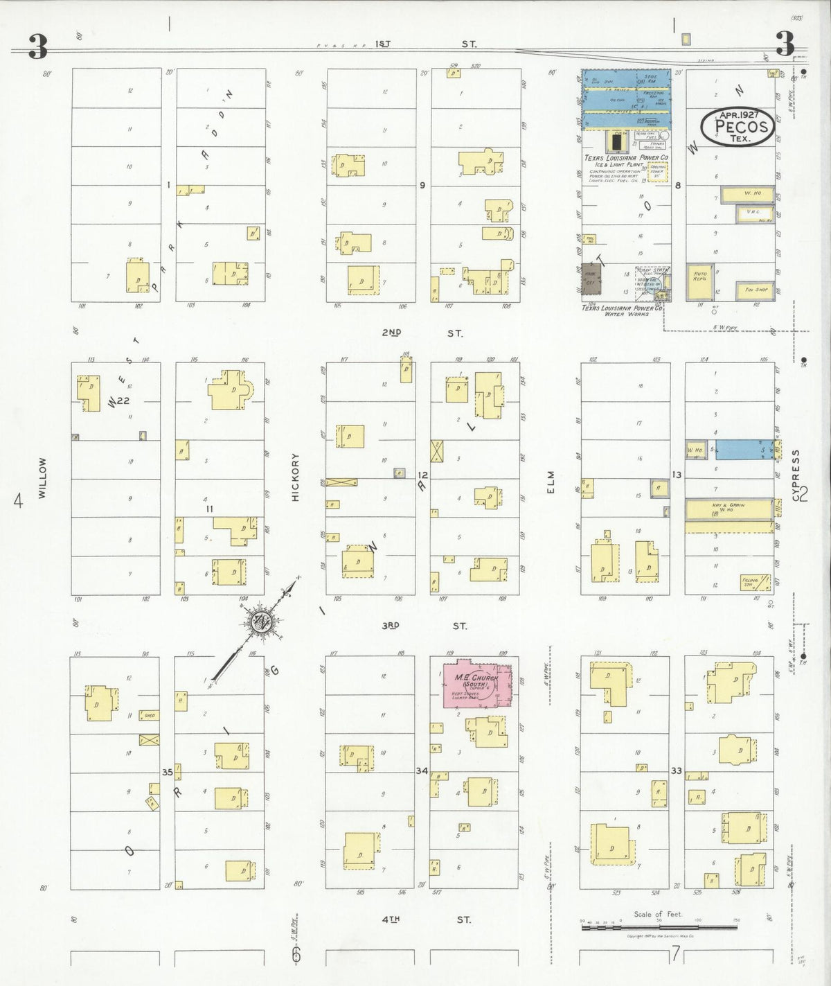 Sanborn Fire Insurance Map from Pecos, Reeves County, Texas (1927), Sheet #0003 - Historic Sanborn Fire Insurance Map Print, vintage old map wall art, antique decor, genealogy gift, Texas Texas map