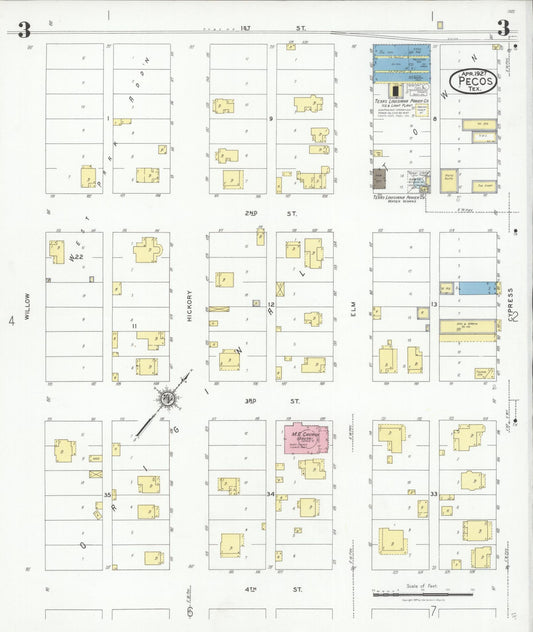 Sanborn Fire Insurance Map from Pecos, Reeves County, Texas (1927), Sheet #0003 - Historic Sanborn Fire Insurance Map Print, vintage old map wall art, antique decor, genealogy gift, Texas Texas map