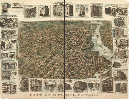 City of Ottawa, Canada with views of principal business buildings. (1895) – Historic Bird’s-Eye View Panorama Print