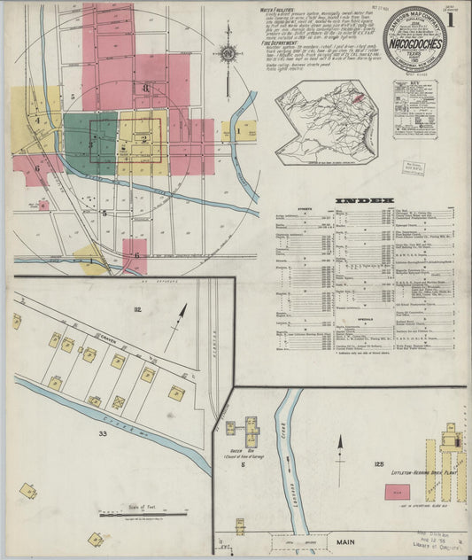Sanborn Fire Insurance Map from Nacogdoches, Nacogdoches County, Texas (1921), Sheet #0001 - Historic Sanborn Fire Insurance Map Print, vintage old map wall art, antique decor, genealogy gift, Texas Texas map