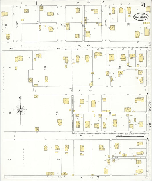 Sanborn Fire Insurance Map from Waitsburg, Walla Walla County, Washington (1909), Sheet #0004 - Historic Sanborn Fire Insurance Map Print, vintage old map wall art, antique decor, genealogy gift, Washington Washington map