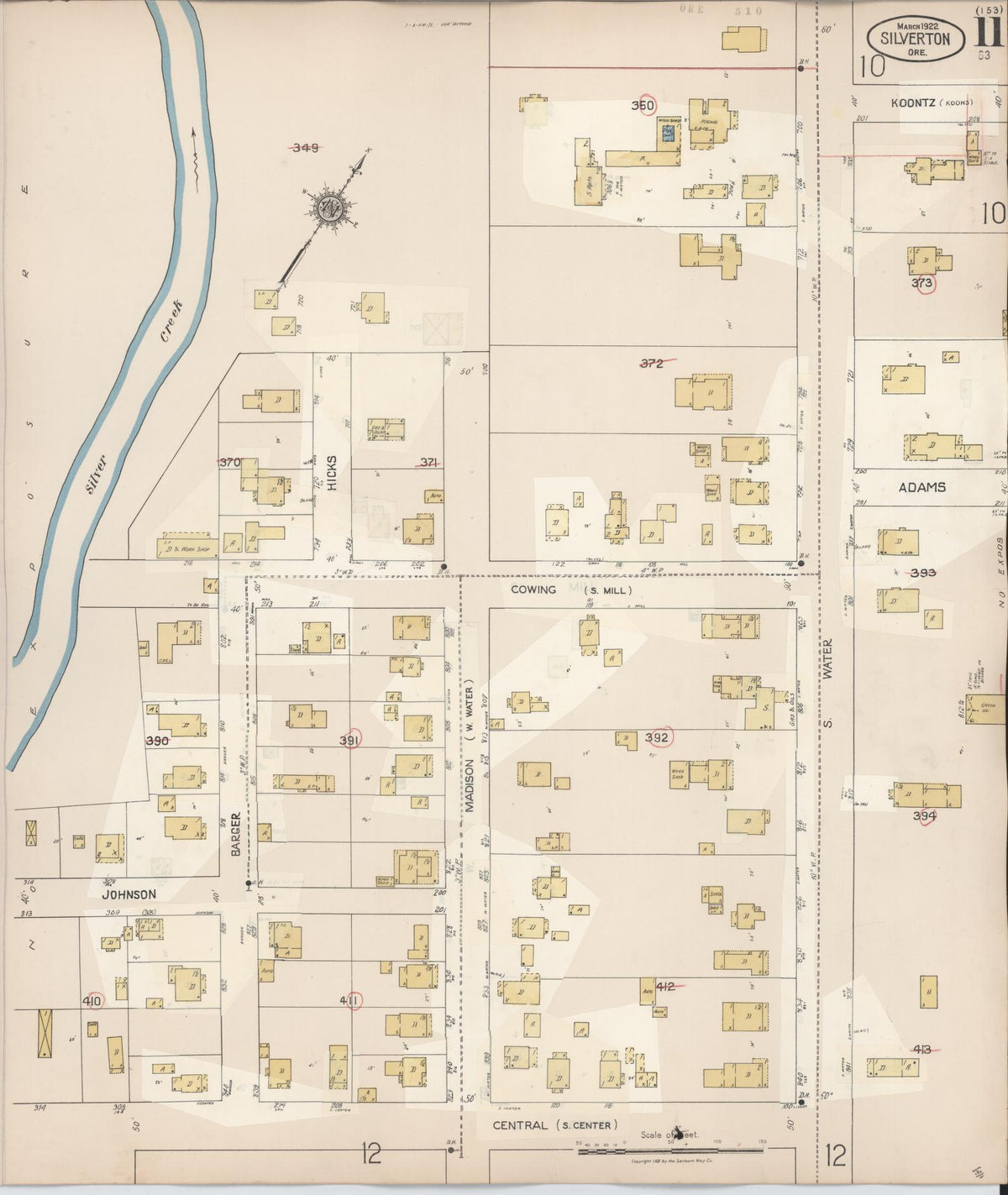 Sanborn Fire Insurance Map from Silverton, Marion County, Oregon (1939), Sheet #0011 - Historic Sanborn Fire Insurance Map Print, vintage old map wall art, antique decor, genealogy gift, Oregon Oregon map