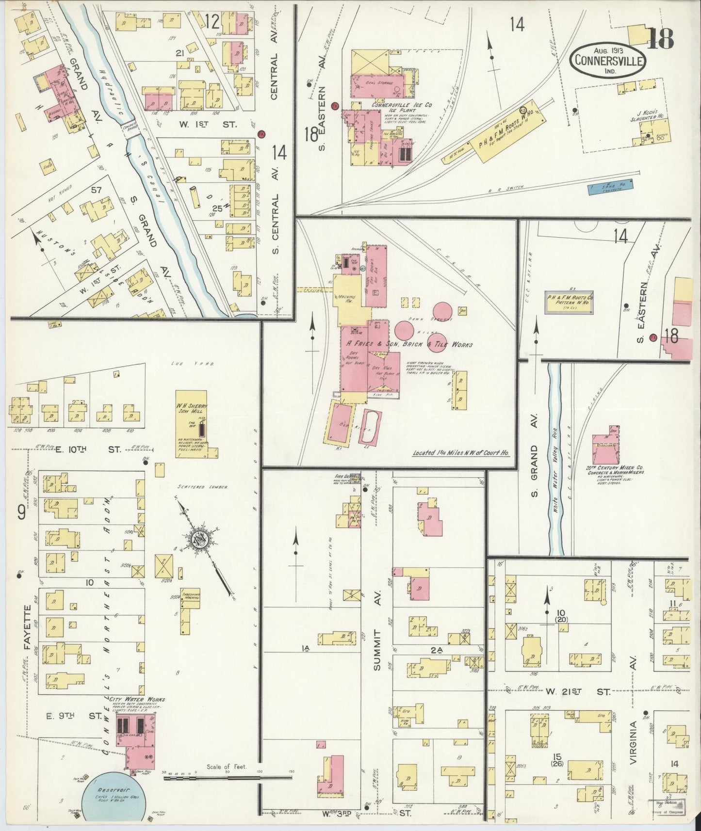 Sanborn Fire Insurance Map from Connersville, Fayette County, Indiana (1913), Sheet #0018 - Complete Map Set gallery image, historic Sanborn map, vintage wall art, Indiana Indiana