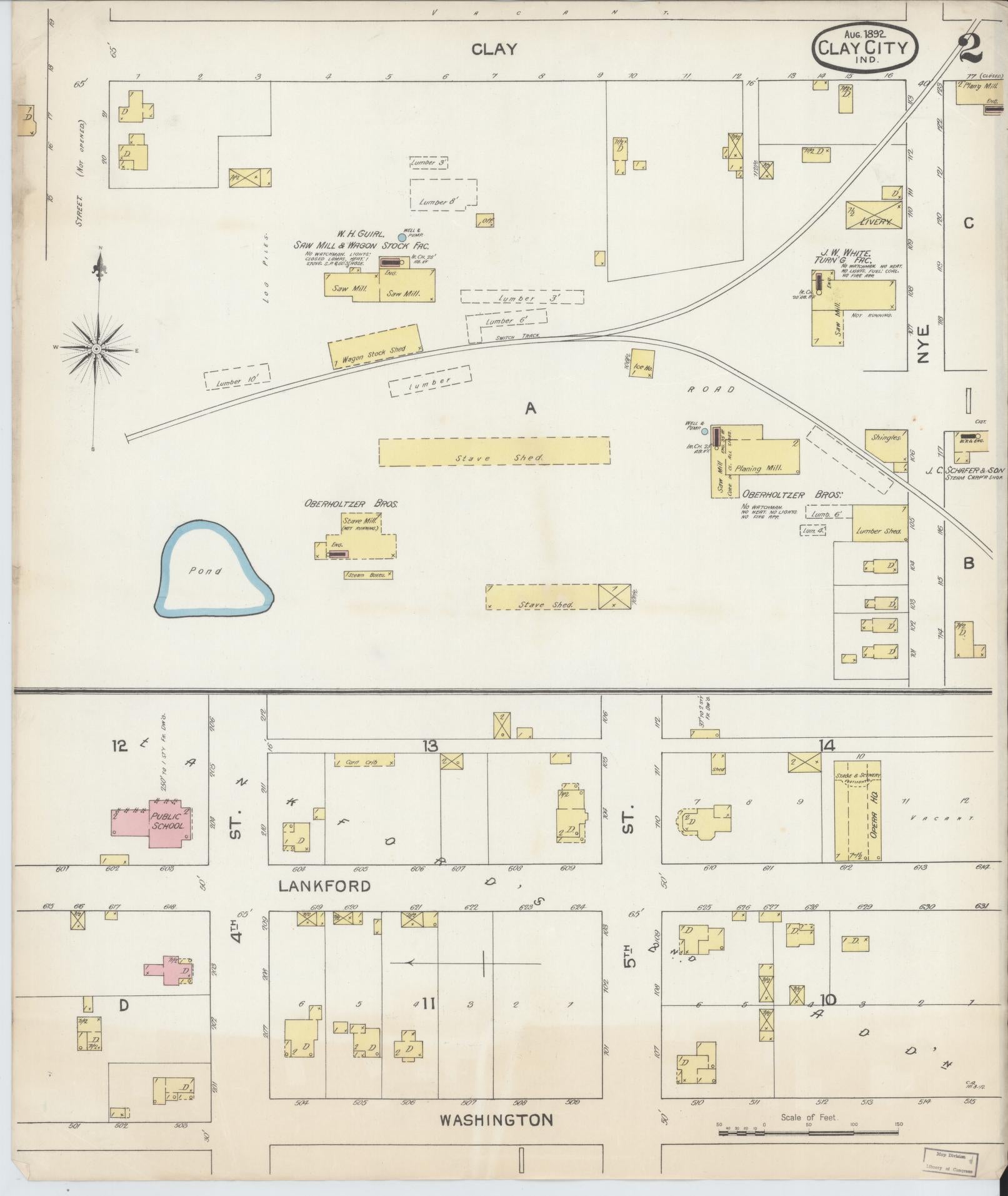 Sanborn Fire Insurance Map from Clay City, Clay County, Indiana (1892), Sheet #0002 - Complete Map Set gallery image, historic Sanborn map, vintage wall art, Indiana Indiana