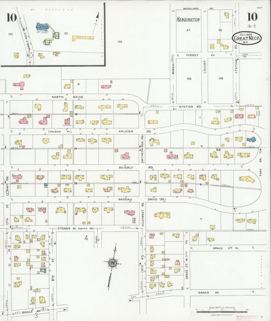 Sanborn Fire Insurance Map from Great Neck, Nassau County, New York (1926), Sheet #0010 - Historic Sanborn Fire Insurance Map Print, vintage old map wall art, antique decor, genealogy gift, New York New York map