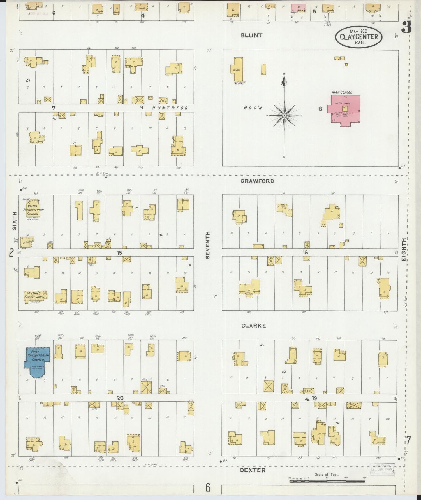 Sanborn Fire Insurance Map from Clay Center, Clay County, Kansas (1905), Sheet #0003 - Complete Map Set gallery image, historic Sanborn map, vintage wall art, Kansas Kansas