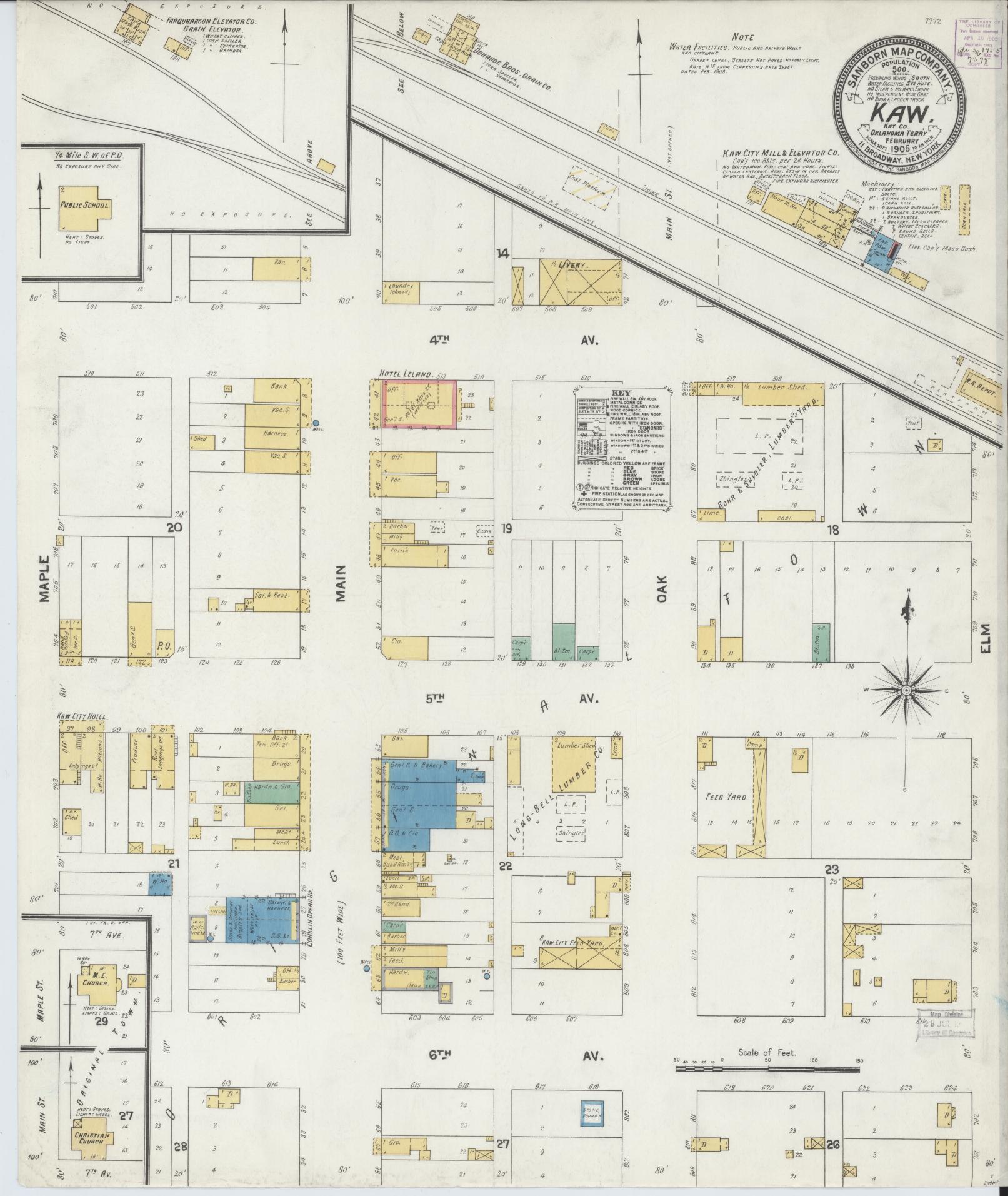 Sanborn Fire Insurance Map from Kaw, Kay County, Oklahoma (1905), Sheet #0001 - Historic Sanborn Fire Insurance Map Print, vintage old map wall art, antique decor, genealogy gift, Oklahoma Oklahoma map