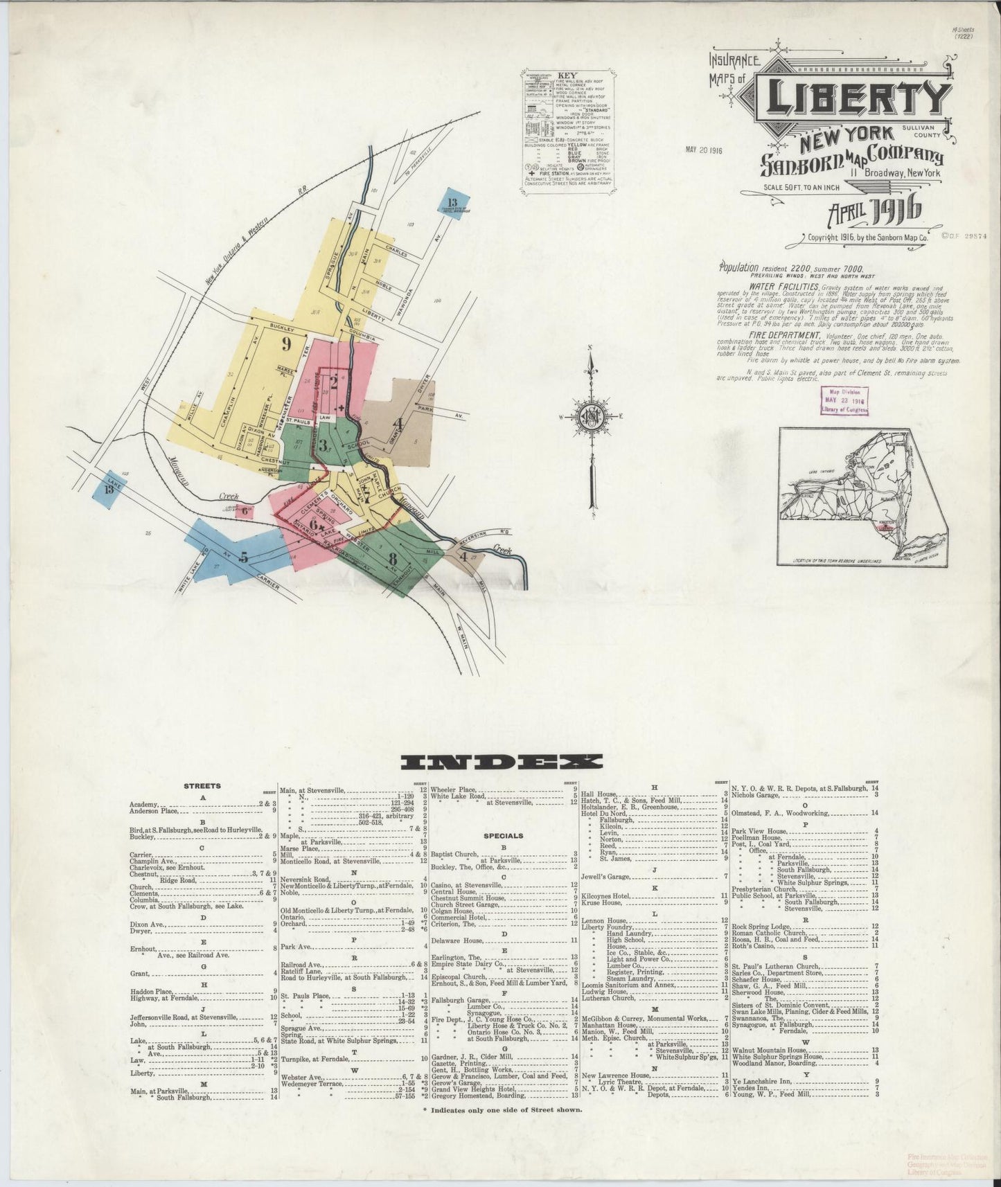 Sanborn Fire Insurance Map from Liberty, Sullivan County, New York. (1916) – Historic Sanborn Fire Insurance Map Print