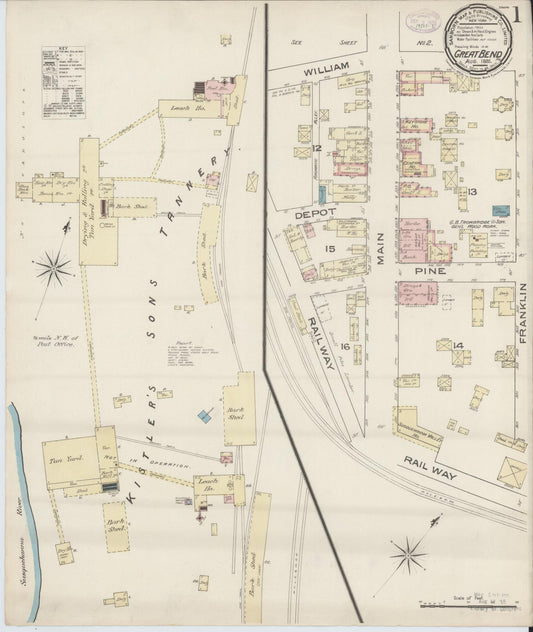 Sanborn Fire Insurance Map from Great Bend, Susquehanna County, Pennsylvania (1885), Sheet #0001 - Historic Sanborn Fire Insurance Map Print, vintage old map wall art, antique decor, genealogy gift, Pennsylvania Pennsylvania map