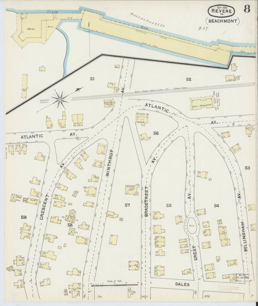 Sanborn Fire Insurance Map from Revere, Suffolk County, Massachusetts (1891), Sheet #0008 - Historic Sanborn Fire Insurance Map Print, vintage old map wall art, antique decor, genealogy gift, Massachusetts Massachusetts map